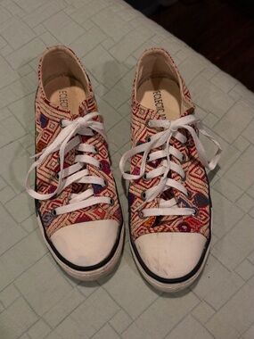 Patterned Canvas Lace-Up Sneakers - Multicolor